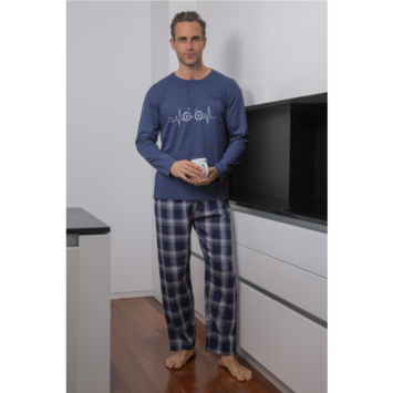 Pijama hombre algodón pantalón tela Mushler Marino