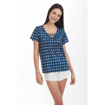 Camiseta mujer manga corta lunares PIJAMAS CUE Azul