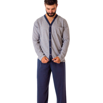 Pijama hombre abierto largo DORMEN Azul/Gris