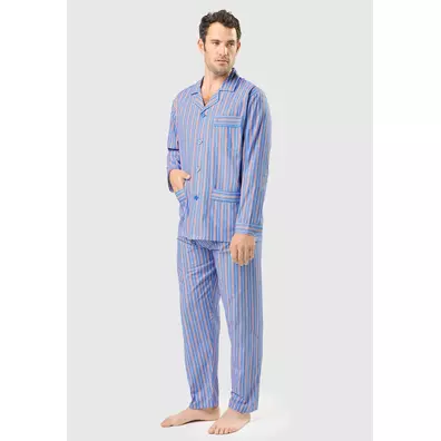 Pijama hombre tela algodón Listas EL Búho NOCTURNO Azul