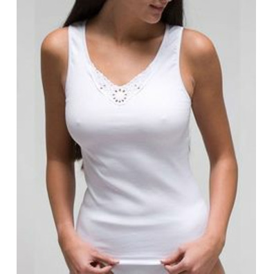 Camiseta hombrera mujer encaje algodón RAPIFE Blanco