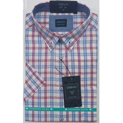 Camisa hombre cuadros azul-grana manga corta botones bolsillo DAVÓ Azul/Grana