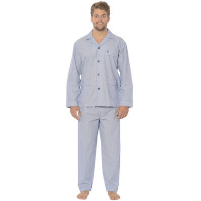 Pijama hombre clásico liso popelín marga larga abierto BUHO NOCTURNO Azul