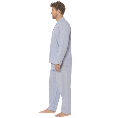 Pijama hombre clásico liso popelín marga larga abierto BUHO NOCTURNO Azul