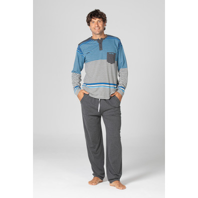 Pijama hombre largo listas PETTRUS Azul/Gris