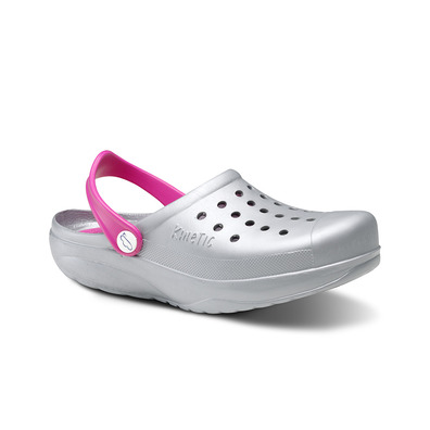 Zueco laboral kinetic unisex ultraligeros FELIZ CAMINAR plata-fuxia