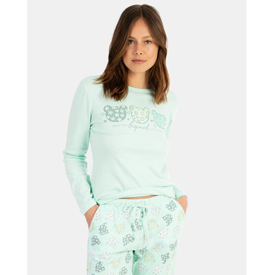 Pijama mujer algodón leopardo Massana Verde