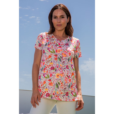 Blusa mujer manga corta flores Mushler Crema