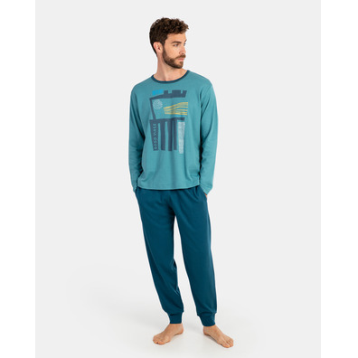 Pijama hombre algodón puño  Massana Azul/Verde