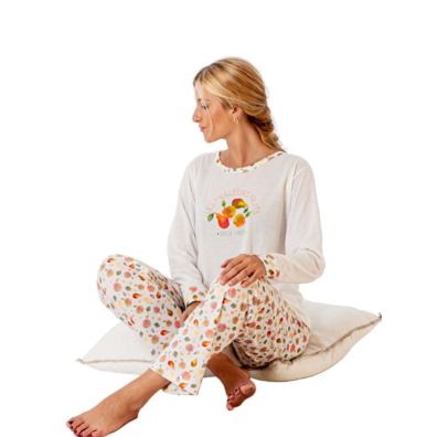 Pijama verano mujer algodón frutas LENISS Blanco